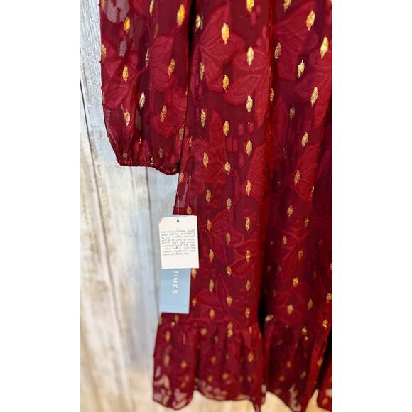 London Times Floral Burn Out Bishop Sleeves Chiffon Fit Flare Dress Size 8 NWT - Picture 10 of 10